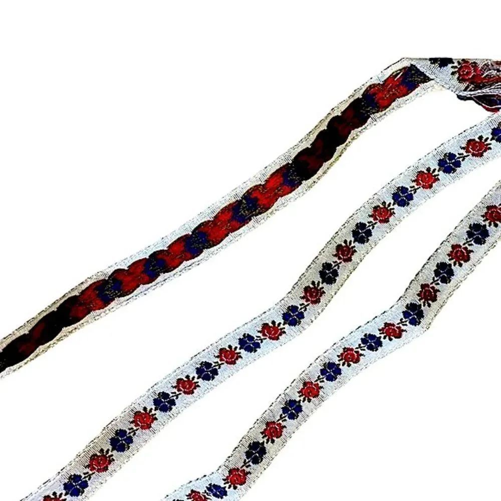 Vintage red and blue floral 1/2 inch ribbon - 7yards